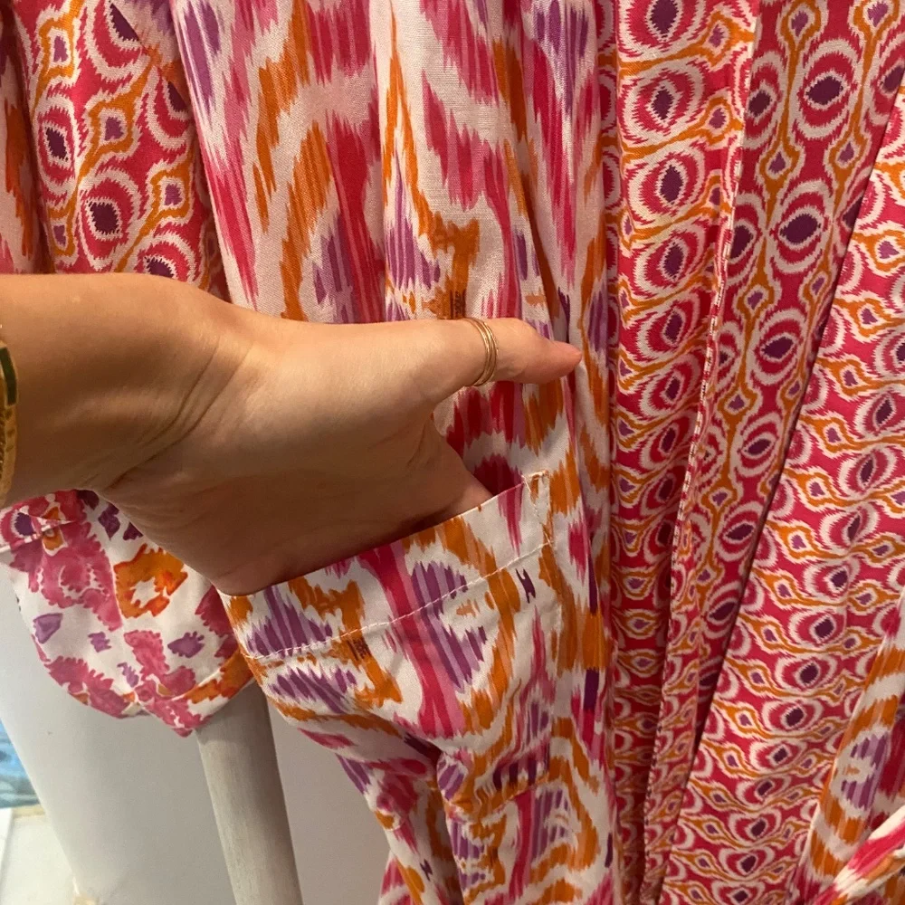 Christian Siriano Reversible Multicolored Kimono w Pockets Oversized Size M - Picture 5 of 6